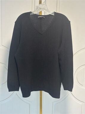 St. John Sport by Marie Gray Black Knit V-Neck Sweater Medium Made in USA